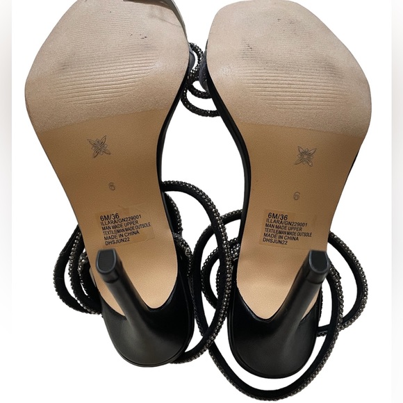 BCBGeneration Illara Clear Strap Rhinestone Bow Ankle Wrap Dress Sandals - Picture 8 of 12